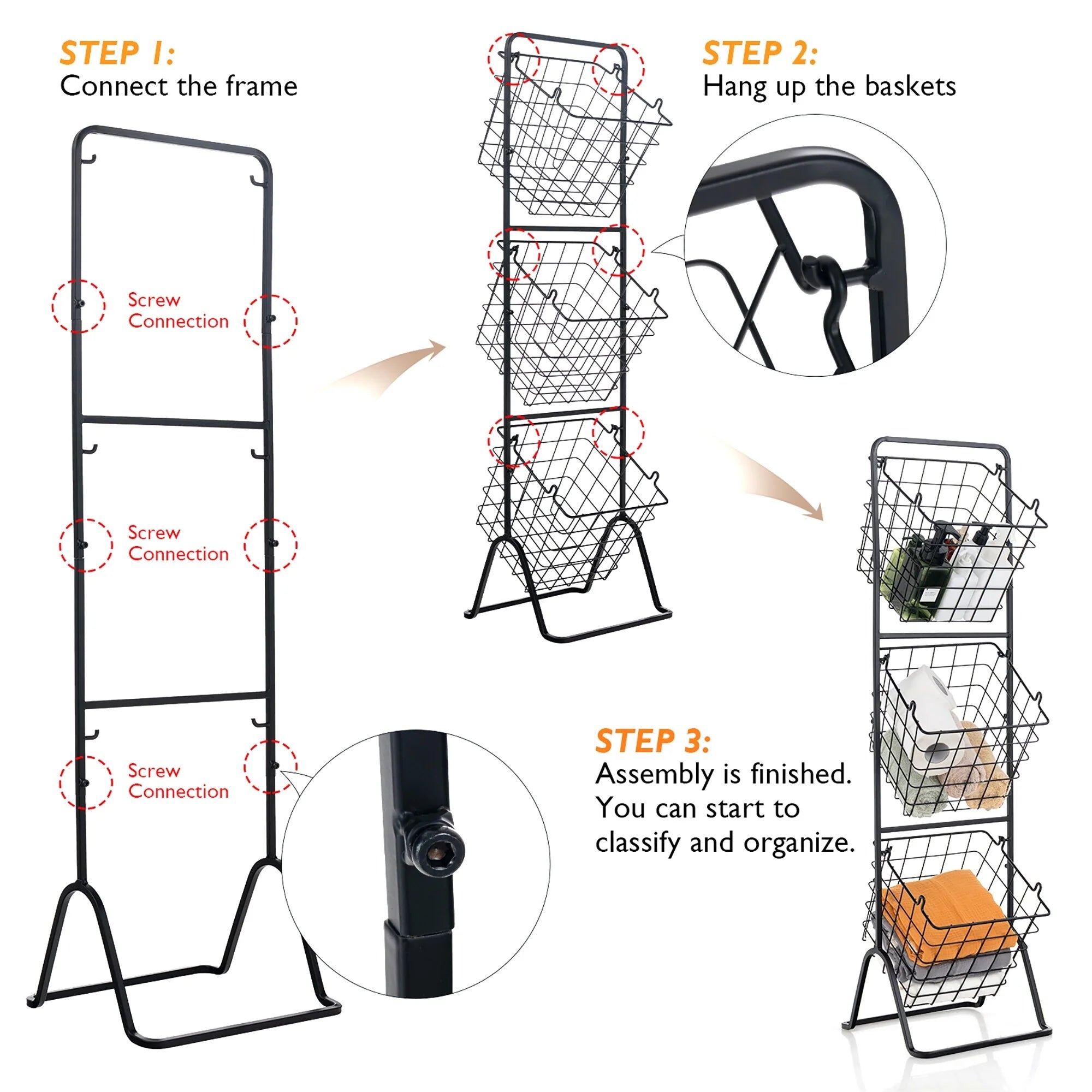 Costway 3-Tier Wire Fruit Basket Stand Kitchen Snack Vegetable Storage - See Details
