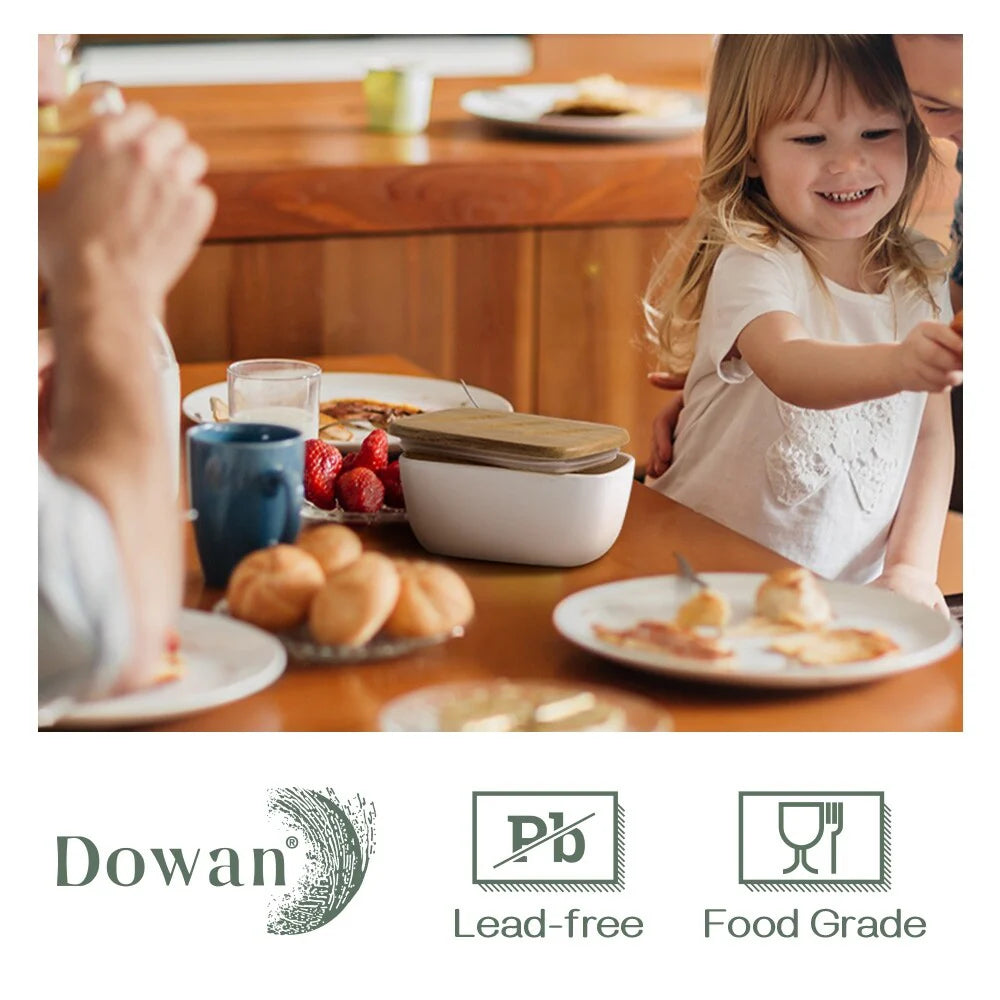 DOWAN 6.5" Large Butter Dish - Ceramic Butter Dish with Lid, White