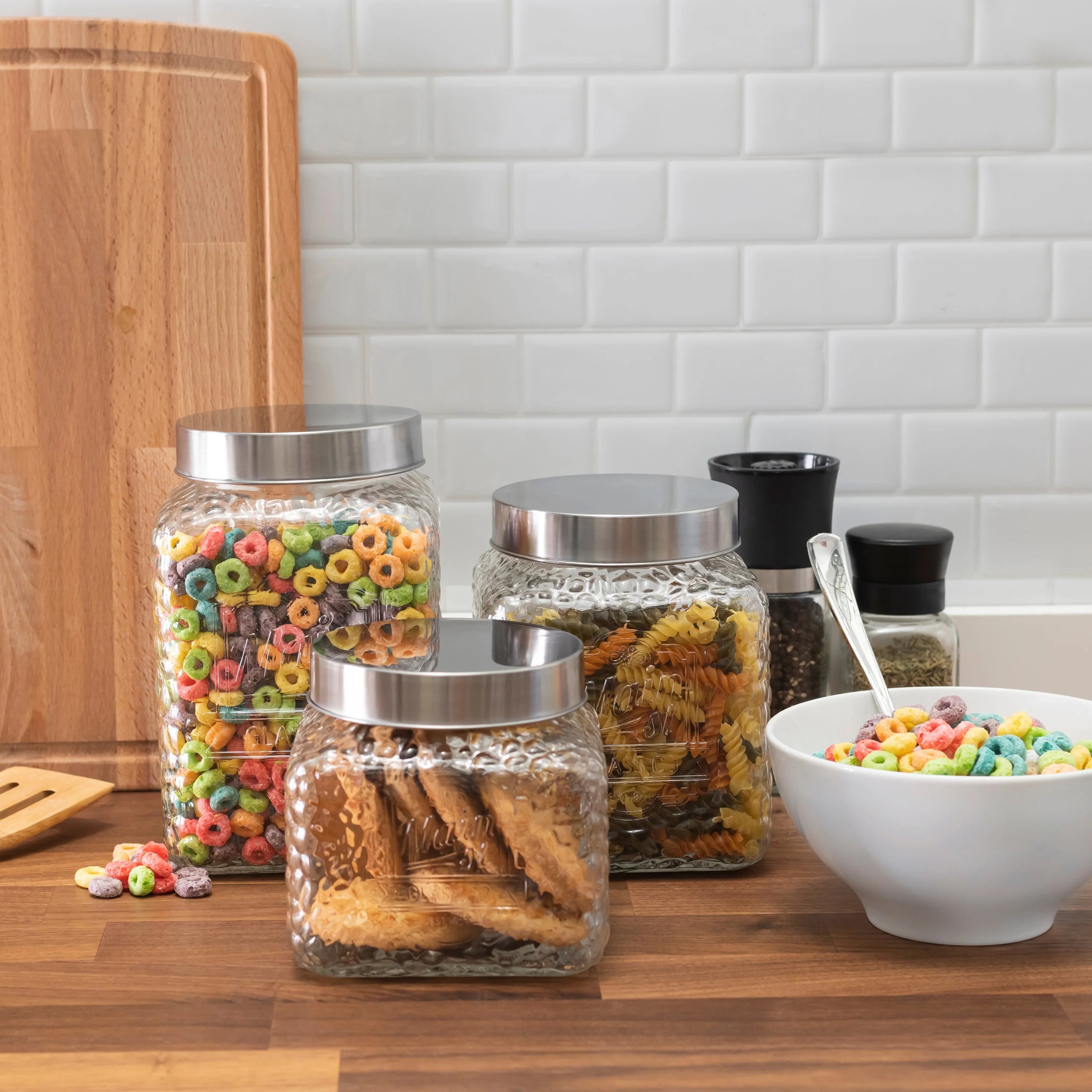 Main St Hammered Glass Canisters Set Of 3