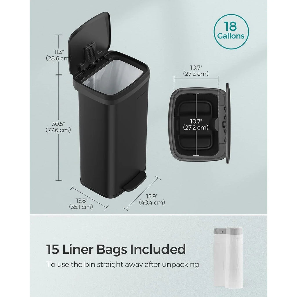 SONGMICS Kitchen Trash Can, 18 Gallon Stainless Steel Garbage Can
