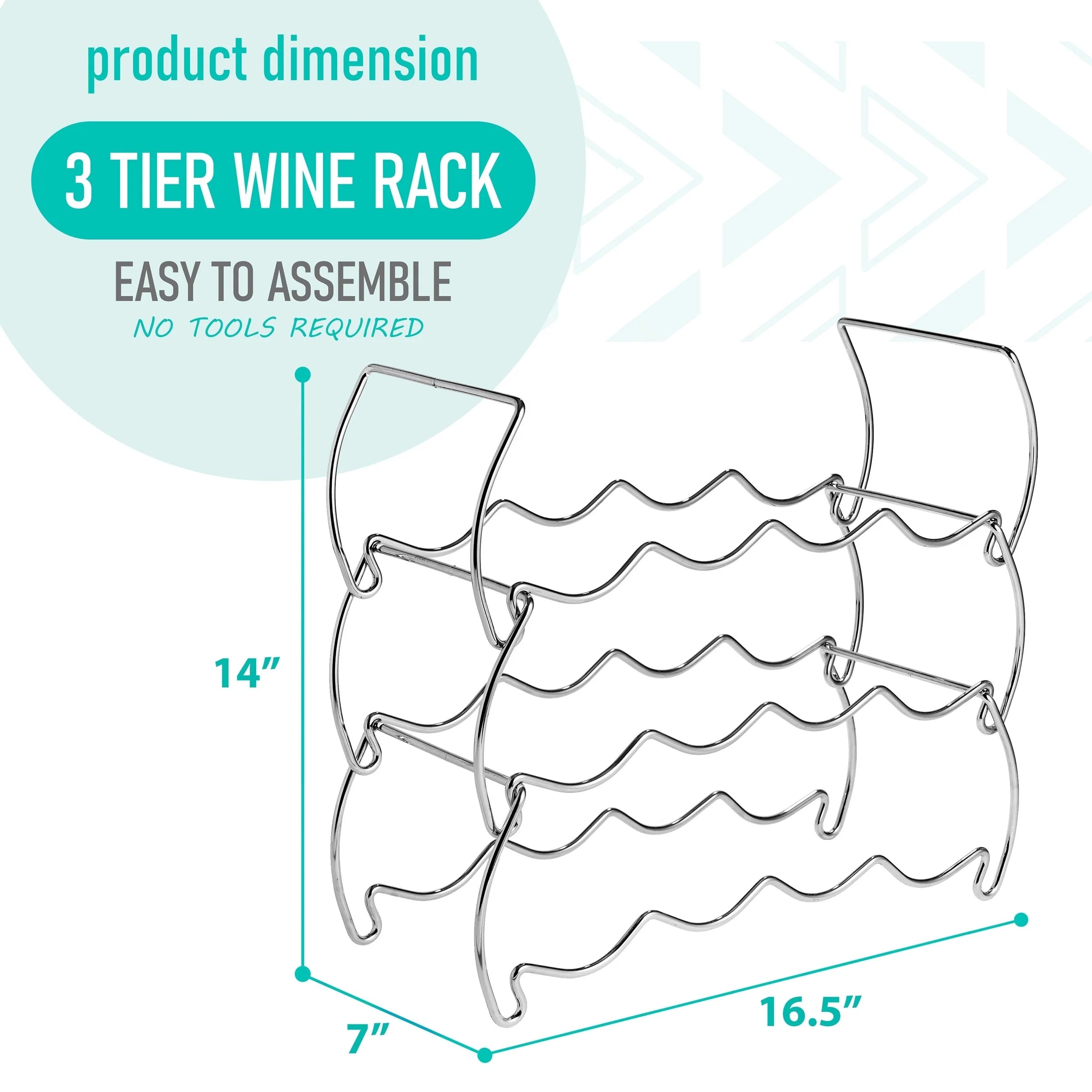 Metal Detachable Wine Rack - 3 Tier, Copper - 14" L x 16.5" W x 7" D