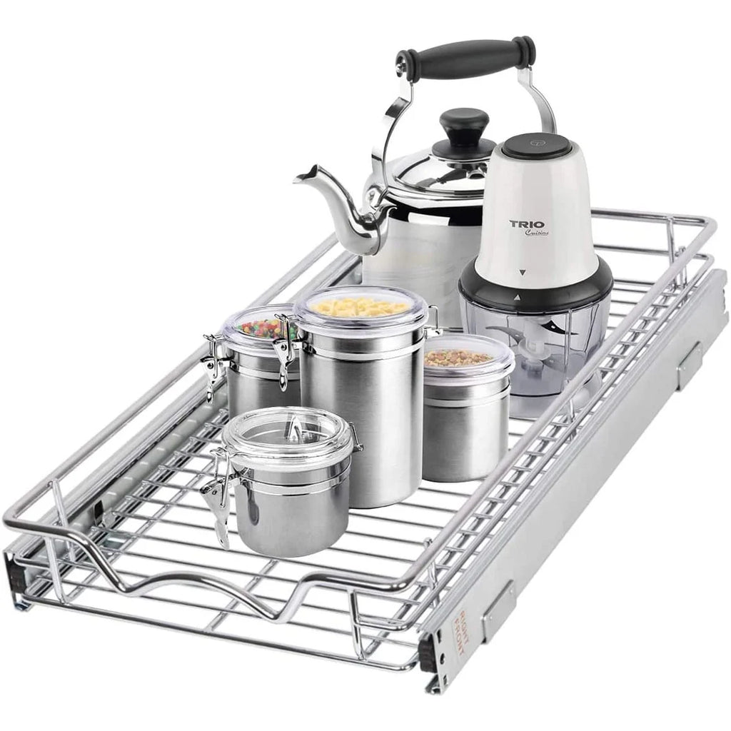 Pull Out Cabinet Drawer Organizer, Heavy Duty- Steel Metal- Chrome Finish