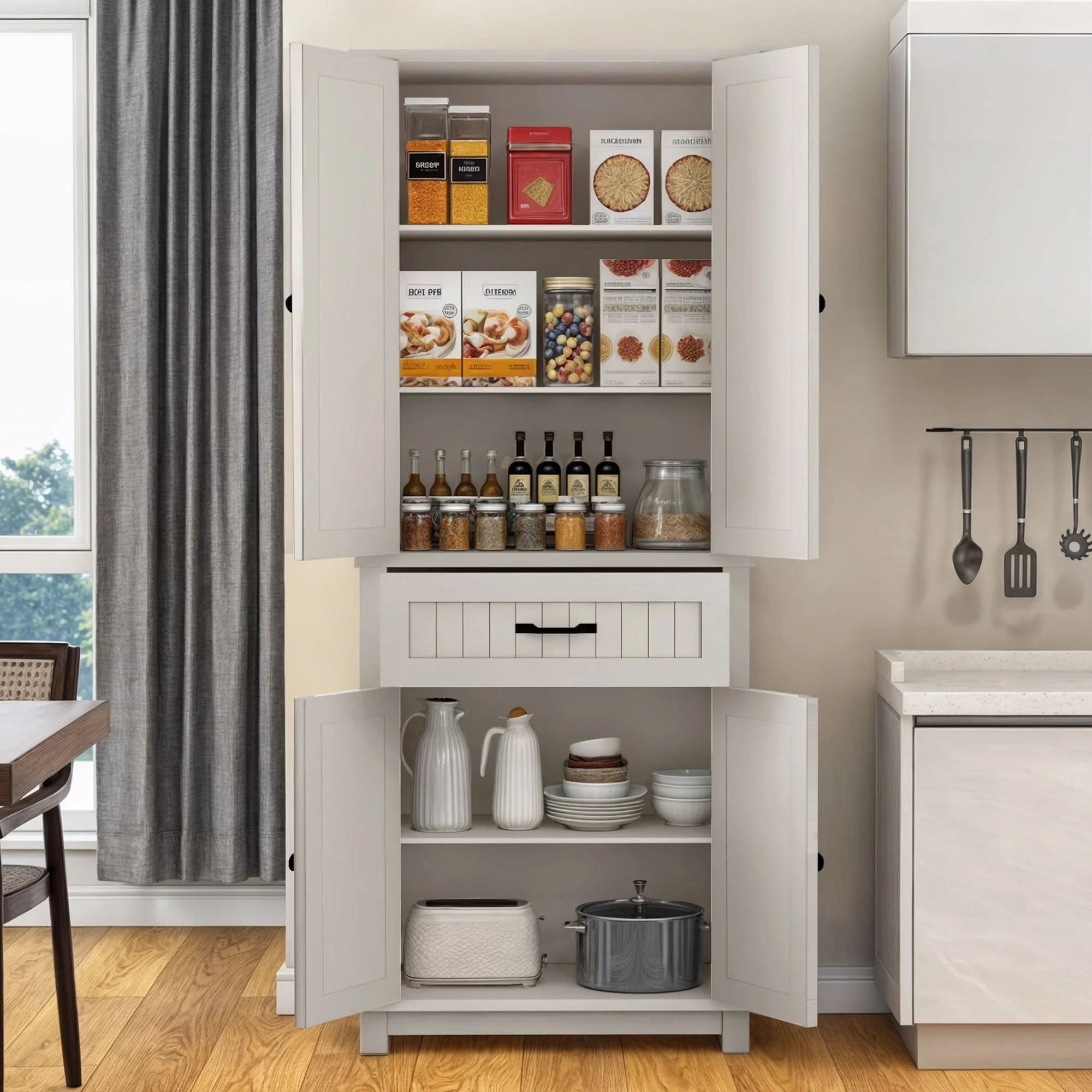 Moasis 64" Farmhouse Tall Kitchen Pantry Storage Cabinet with 2 Drawers & Doors