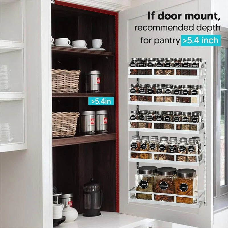 Wall Mount Spice Rack Organizer 5 Tier Height - 4.6"D x 16.6"W x 32.3"H