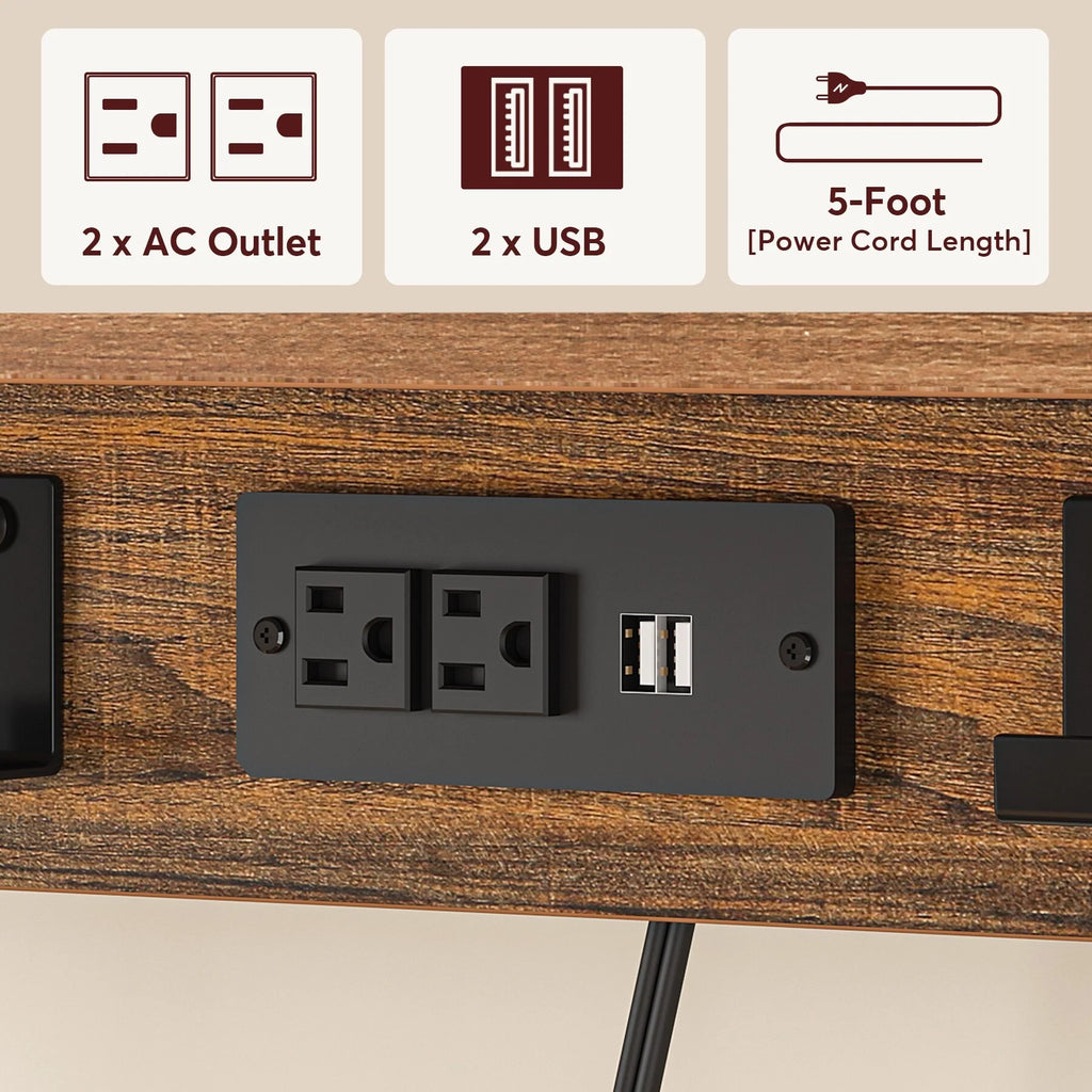 Kitchen Bakers Rack with Power Outlets, High Utility Storage Shelves Microwave Stand with Drawers