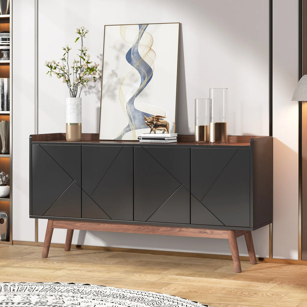 Wooden 4-door Buffet Sideboard with Storage for Kitchen Dining Room - N/A