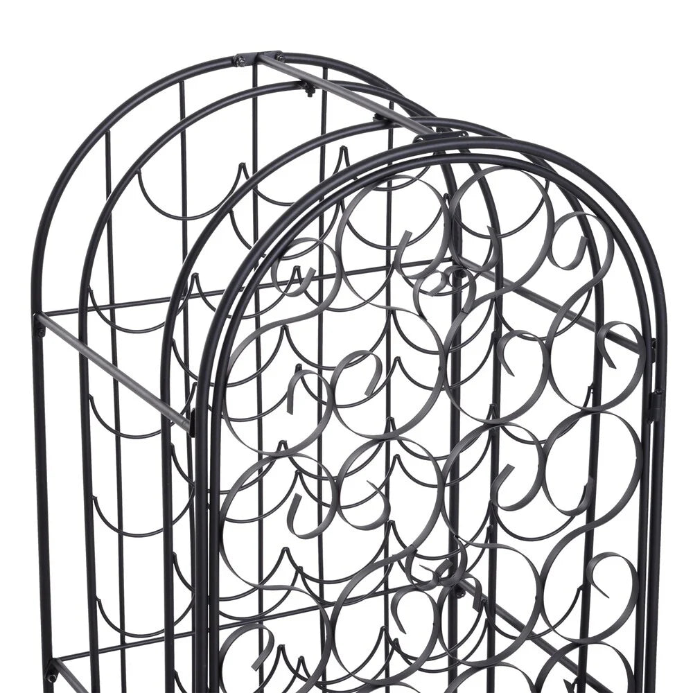 HOMCOM 35 Bottle Wrought Iron Wine Rack Jail with Lock - Black - 17.5*14*38.5
