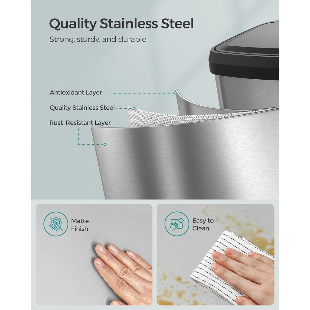 SONGMICS Kitchen Trash Can, 18 Gallon Stainless Steel Garbage Can
