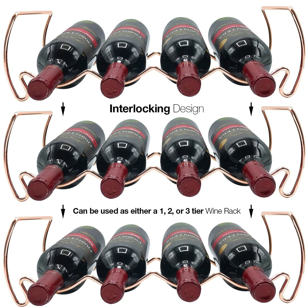 Metal Detachable Wine Rack - 3 Tier, Copper - 14" L x 16.5" W x 7" D