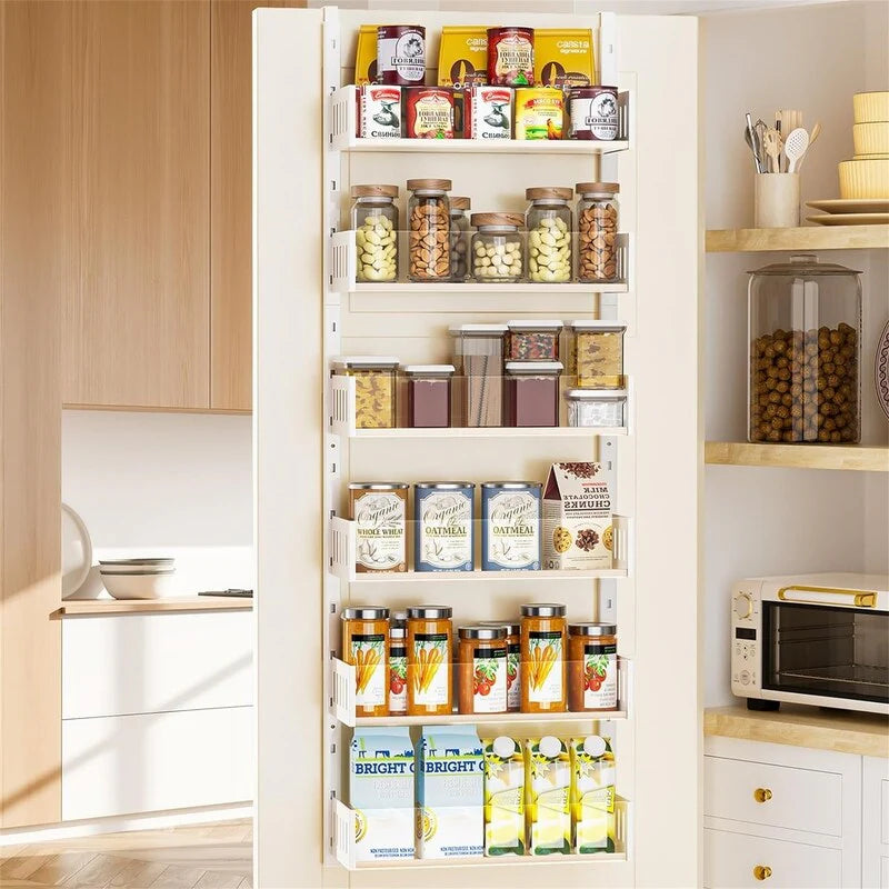 6Tier Over the Door Pantry Organizer with Sturdy Metal Shelves - 5.51"D x 16.54"W x 47.24"H