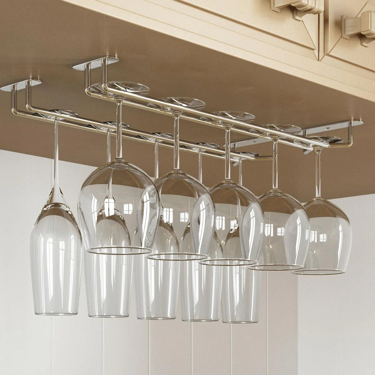 Wallniture Brix Stemware Wine Glass Rack Under Cabinet Storage Metal Glass Hanger (Set of 2)