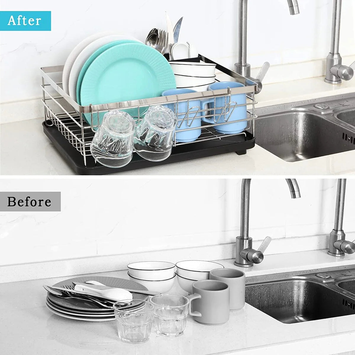 Counter Dish Drying Rack with Utensil Holder