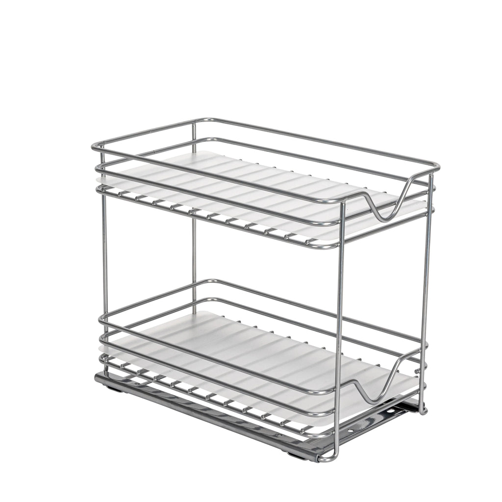 Household Essentials 2-Tier Brushed Nickel Spice Rack Organizer, Sliding Pantry Organizer