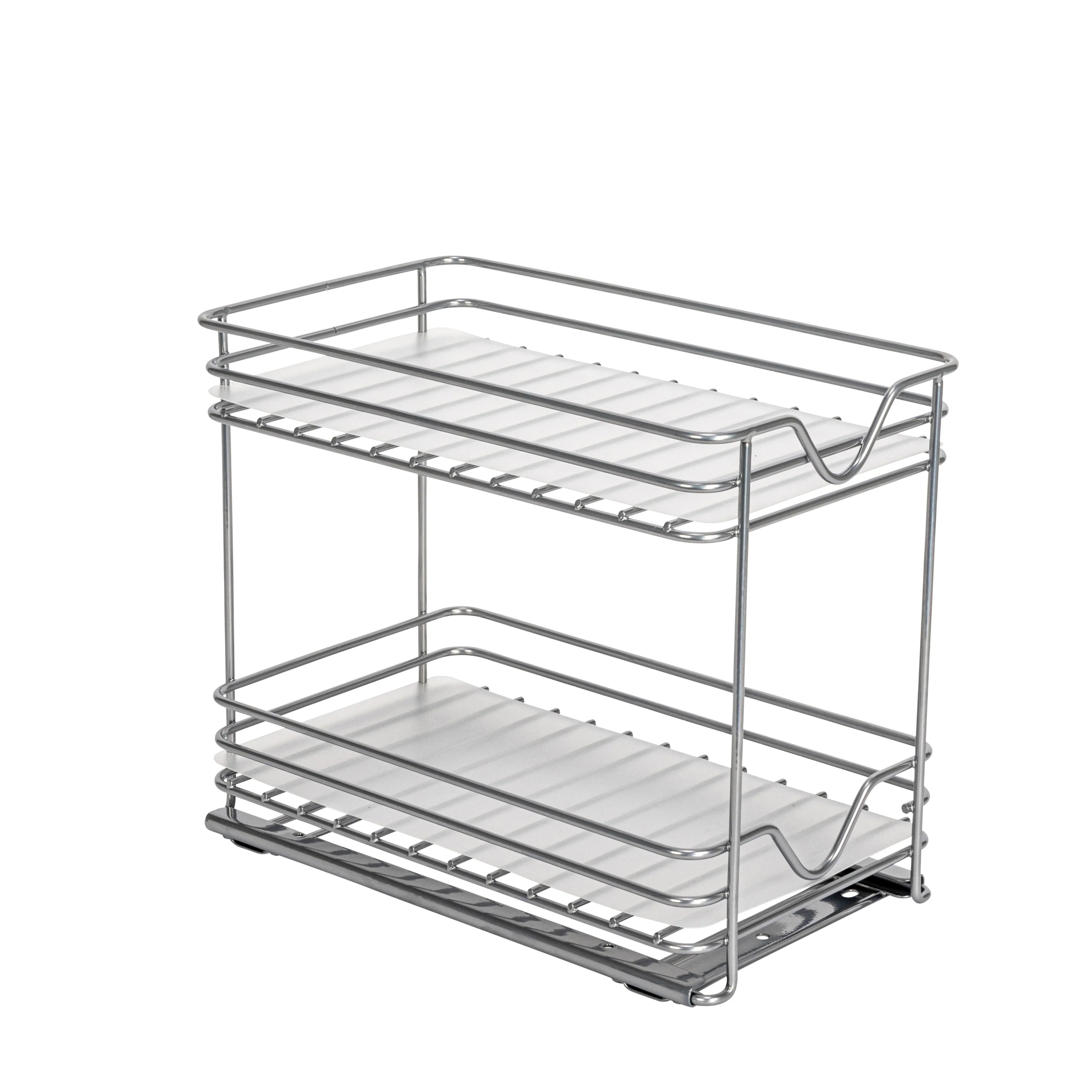 Household Essentials 2-Tier Brushed Nickel Spice Rack Organizer, Sliding Pantry Organizer
