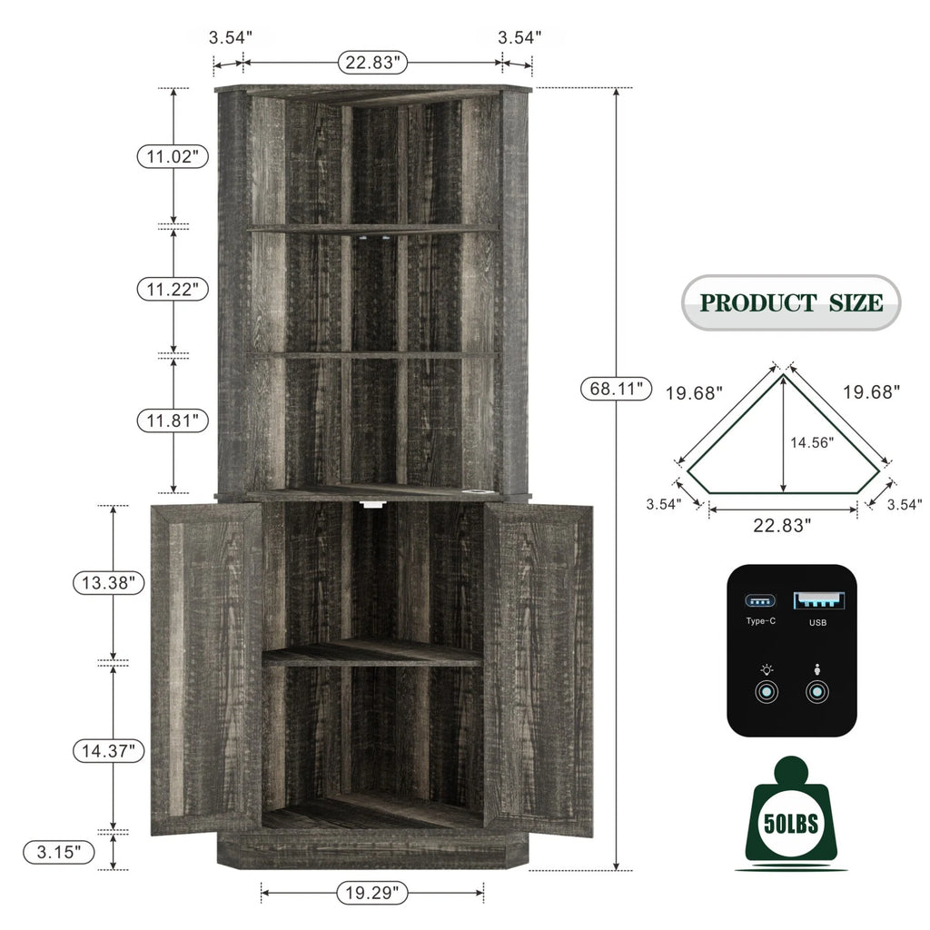 66" Tall Corner Cabinet With Led Light