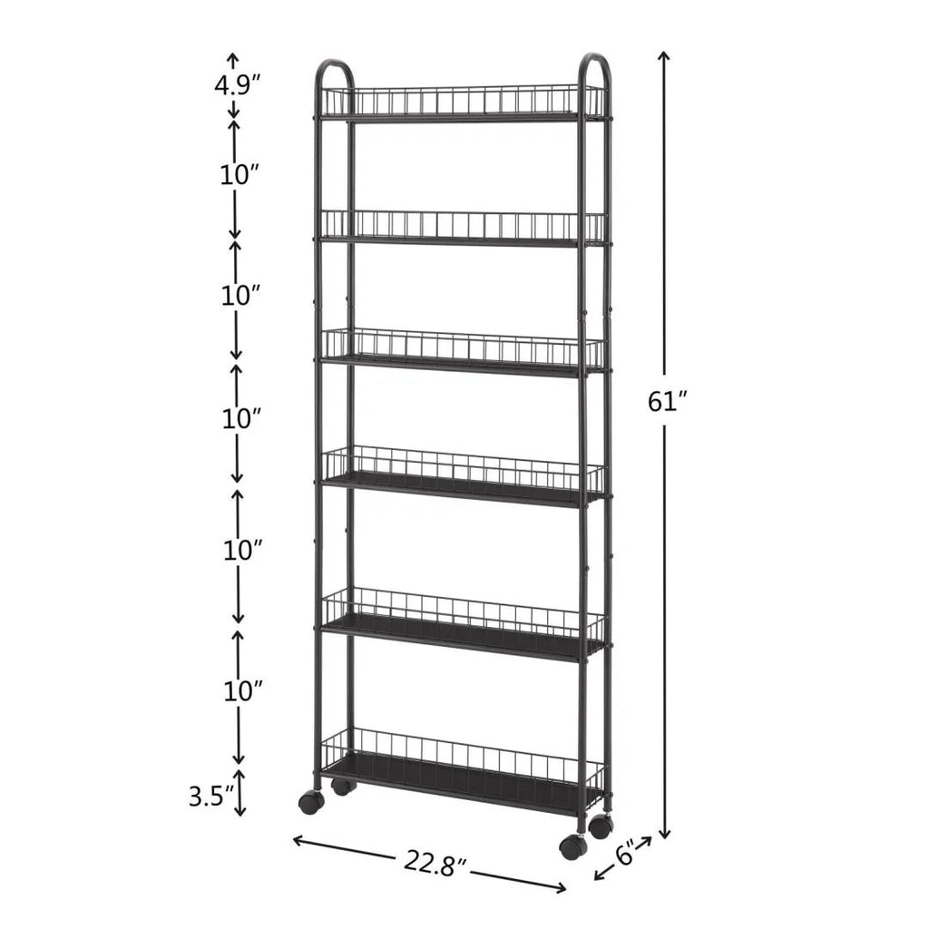 6-Tier Rolling Cart Gap Kitchen Slim Slide Out Storage Tower Rack with Wheels