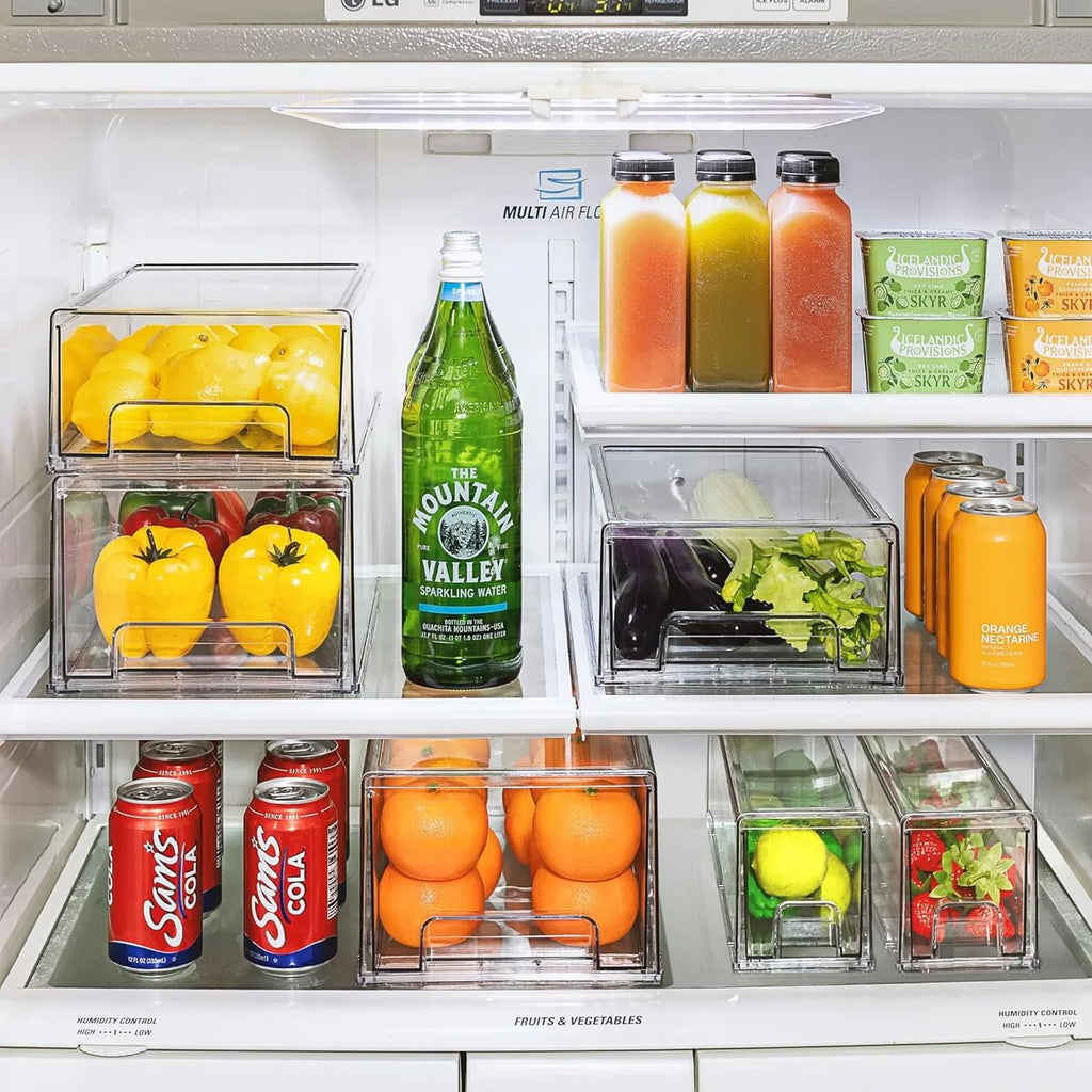 Sorbus Fridge Drawers Clear Stackable Pull-Out Refrigerator Food Kitchen Freezer Vanity - 1 Medium, 2 Small Bins (3 Pack)