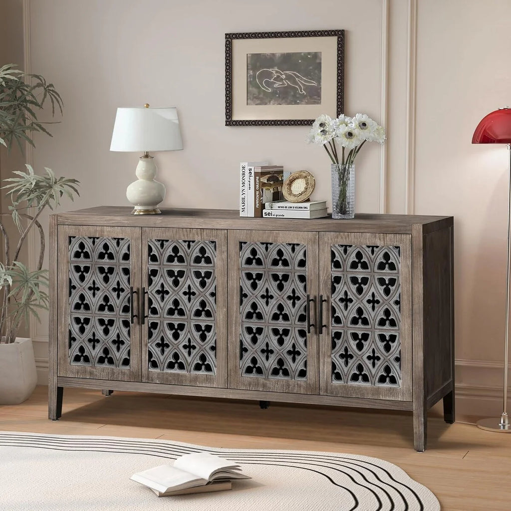 Roomfitters Hollow Four Door Antique Cabinet - American Country Style, Ideal for Living Room, TV Cabinet, Kitchen