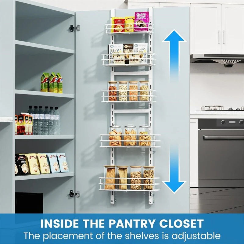 Adjustable 5-Tier Over the Door Pantry Organizer - 4.72"D x 11.81"W x 49.21"H