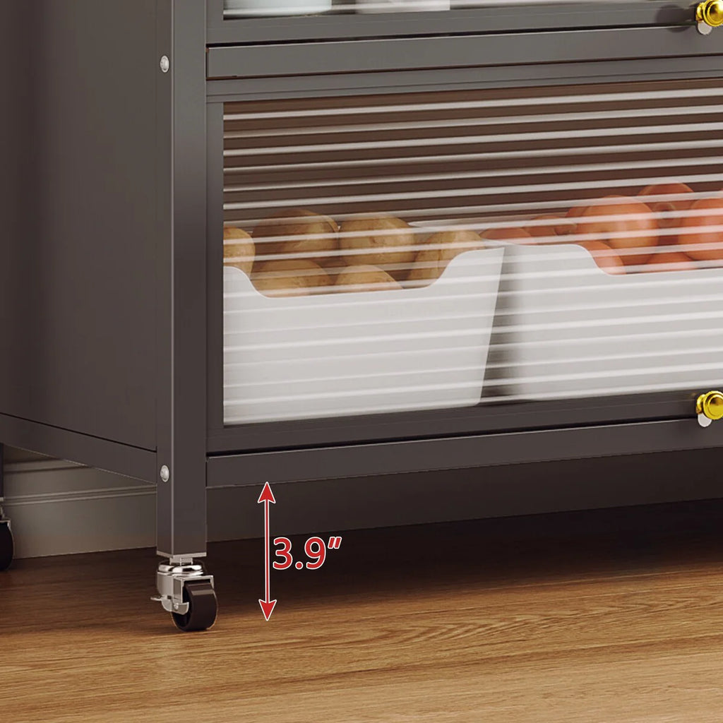 Kitchen Storage Cabinets with wheels - Bakers Rack Countertop, Microwave Oven Shelf Cabinet, Storage Organizer