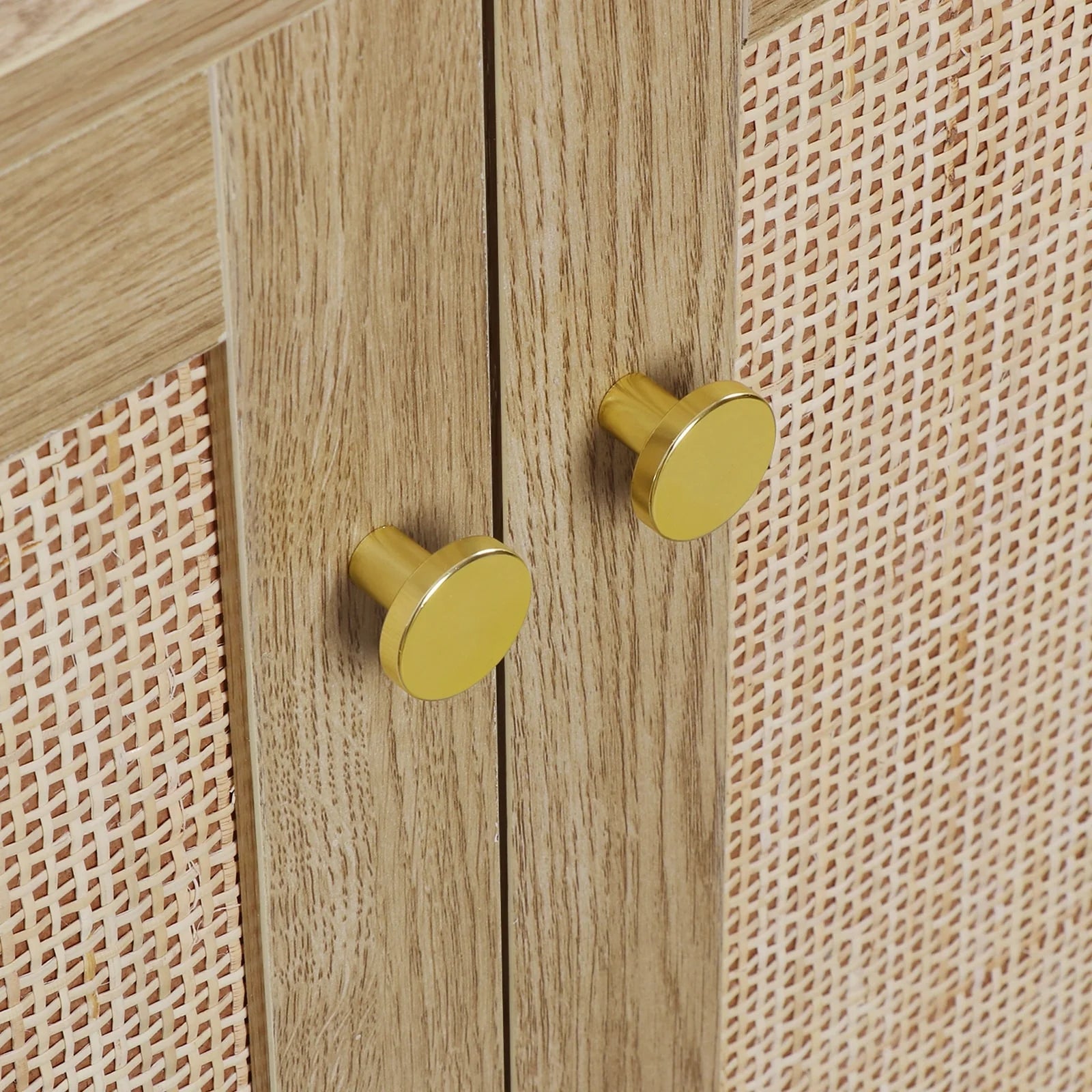 Anmytek Mid-Century Modern 2-Door Wood Rattan Buffet Sideboard Kitchen Storage Cabinet with 3 Drawers