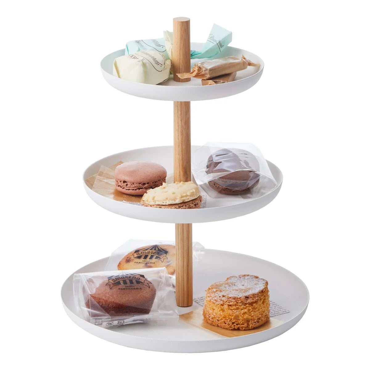 Yamazaki Home Serving Stand, Steel and Wood, Holds 6.6 lbs - L 7.87 x W 7.87 x H 9.45 inches