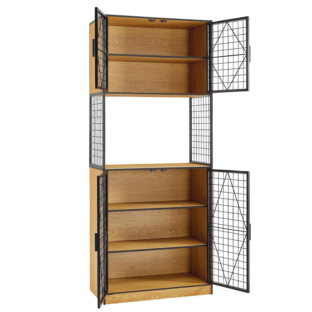 Javlergo 72" Kitchen Pantry Cabinet with Door and Shelves, Tall Kitchen Hutch Cabinet with Microwave Stand