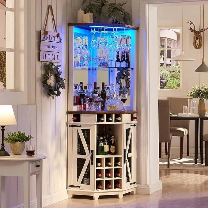 Farmhouse Corner Bar Storage Cabinet, Wine Bar Cabinet, Bar Cabinet