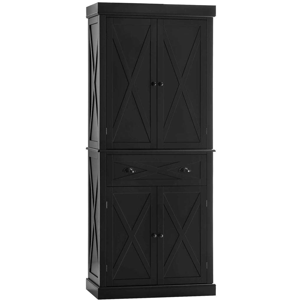 HOMCOM Freestanding Modern Farmhouse 4 Door Kitchen Pantry Cabinet, Storage Cabinet Organizer with 6-Tiers