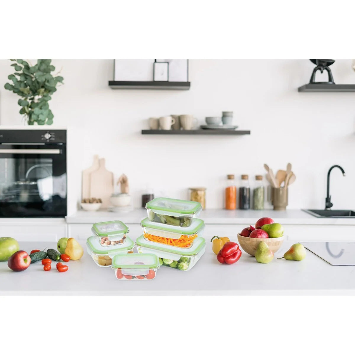 12pcs Glass Food Storage Set - 370ml, 640ml, 1050ml, 1520ml, 320ml & 800ml