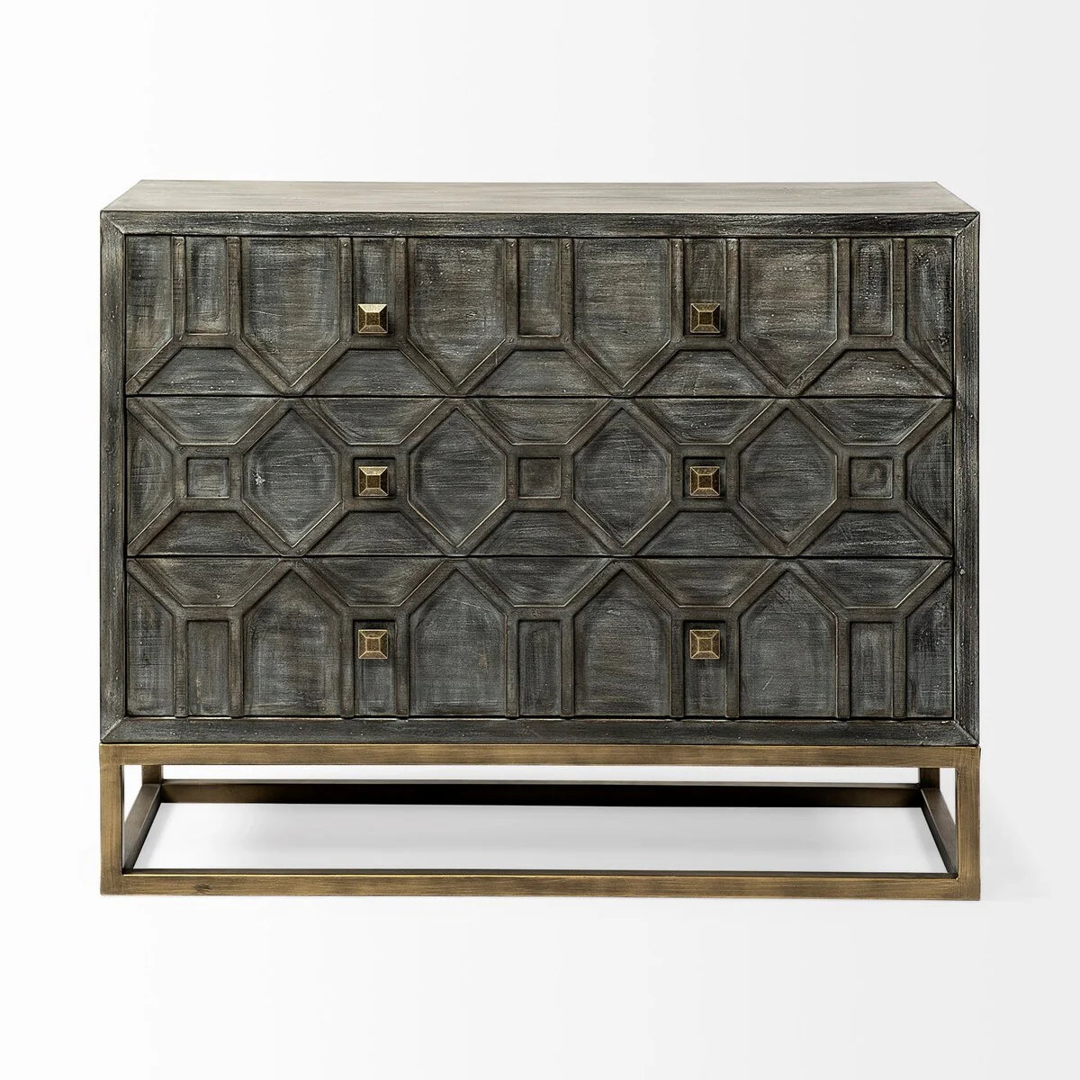 Genevieve I Gray Fir Veneer w/ Iron Frame & 3 Drawer Accent Cabinet - 39.0L x 15.7W x 30.9H