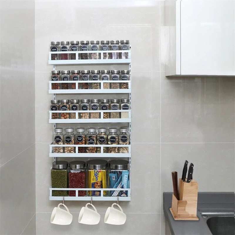 Wall Mount Spice Rack Organizer 5 Tier Height - 4.6"D x 16.6"W x 32.3"H