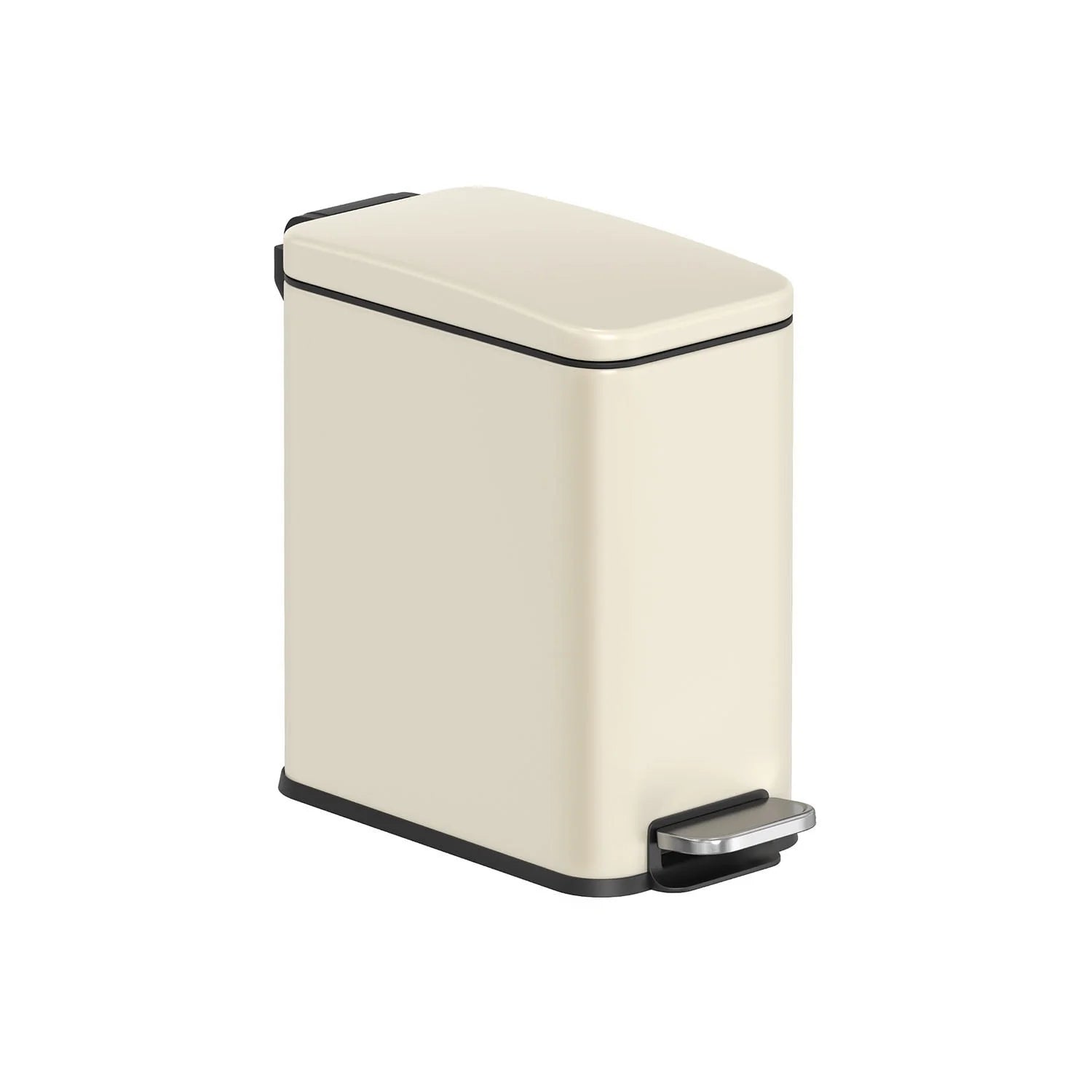 Stainless Steel Slim Bathroom Trash Can with Soft-Close Lid and Plastic Removable Inner Bucket