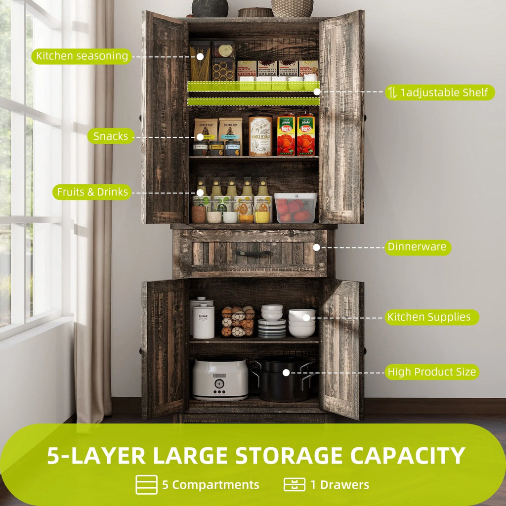 Moasis 64" Farmhouse Tall Kitchen Pantry Storage Cabinet with 2 Drawers & Doors