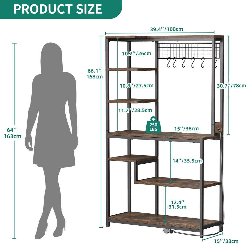 Moasis Kitchen Microwave Stand Bakers Rack Utility Storage Shelf with Power Outlet