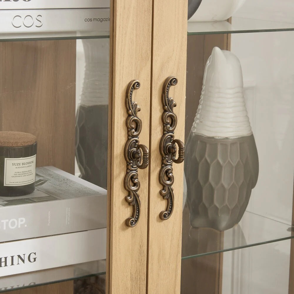 Curio Cabinet with Tempered Glass Doors and Adjustable Shelves Light Bulb Included