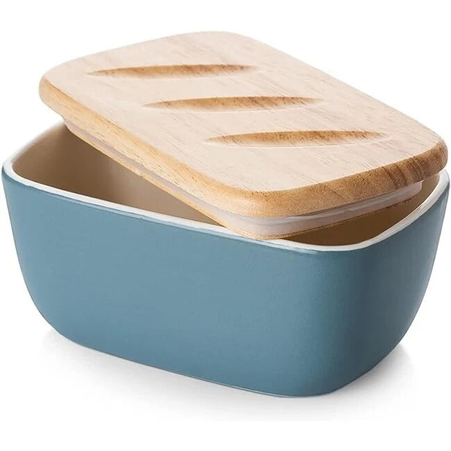 DOWAN 6.5" Large Butter Dish - Ceramic Butter Dish with Lid, Haze Blue