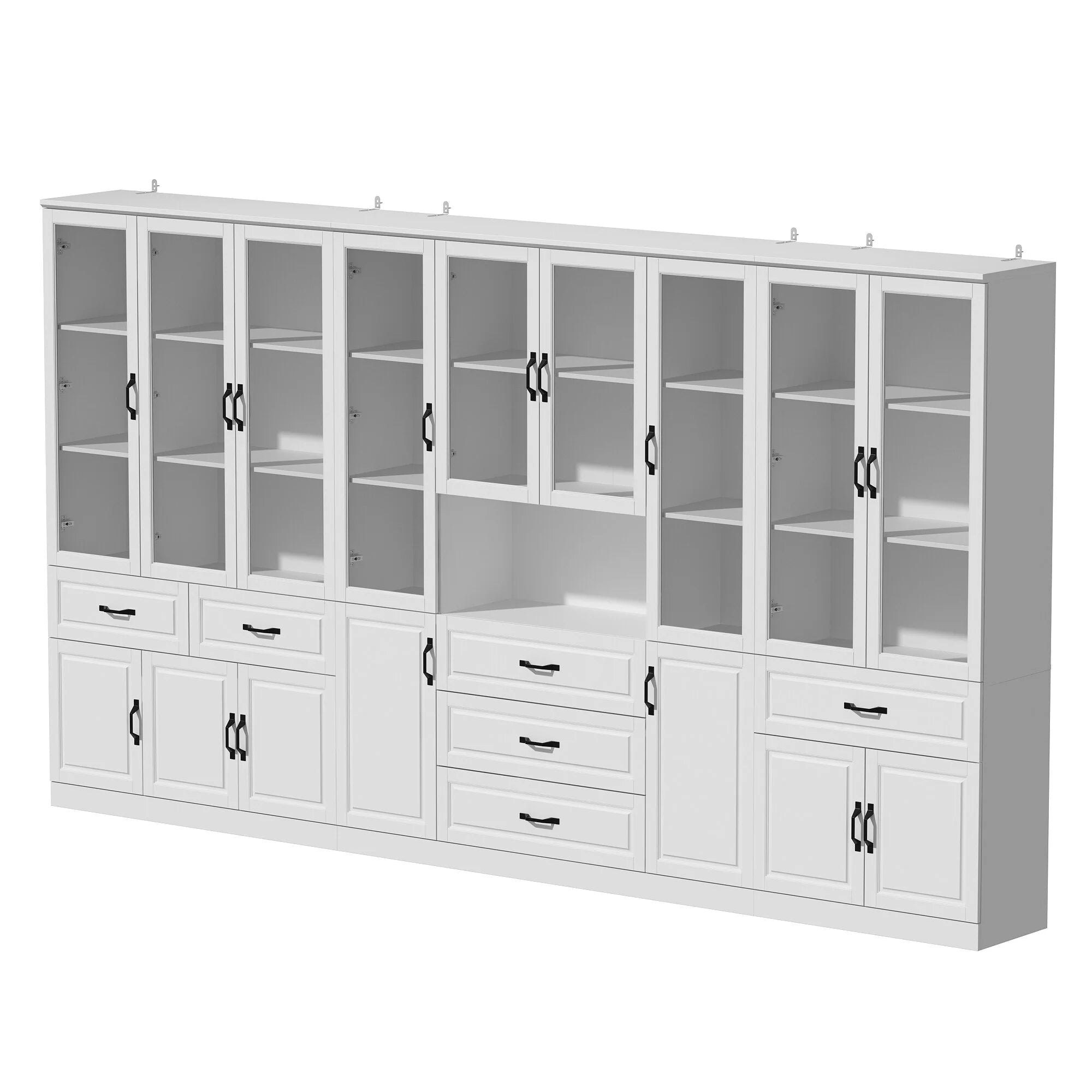 78.7"Modular White Curio Bookcase Cabinet w/Glass Doors Buffet Display