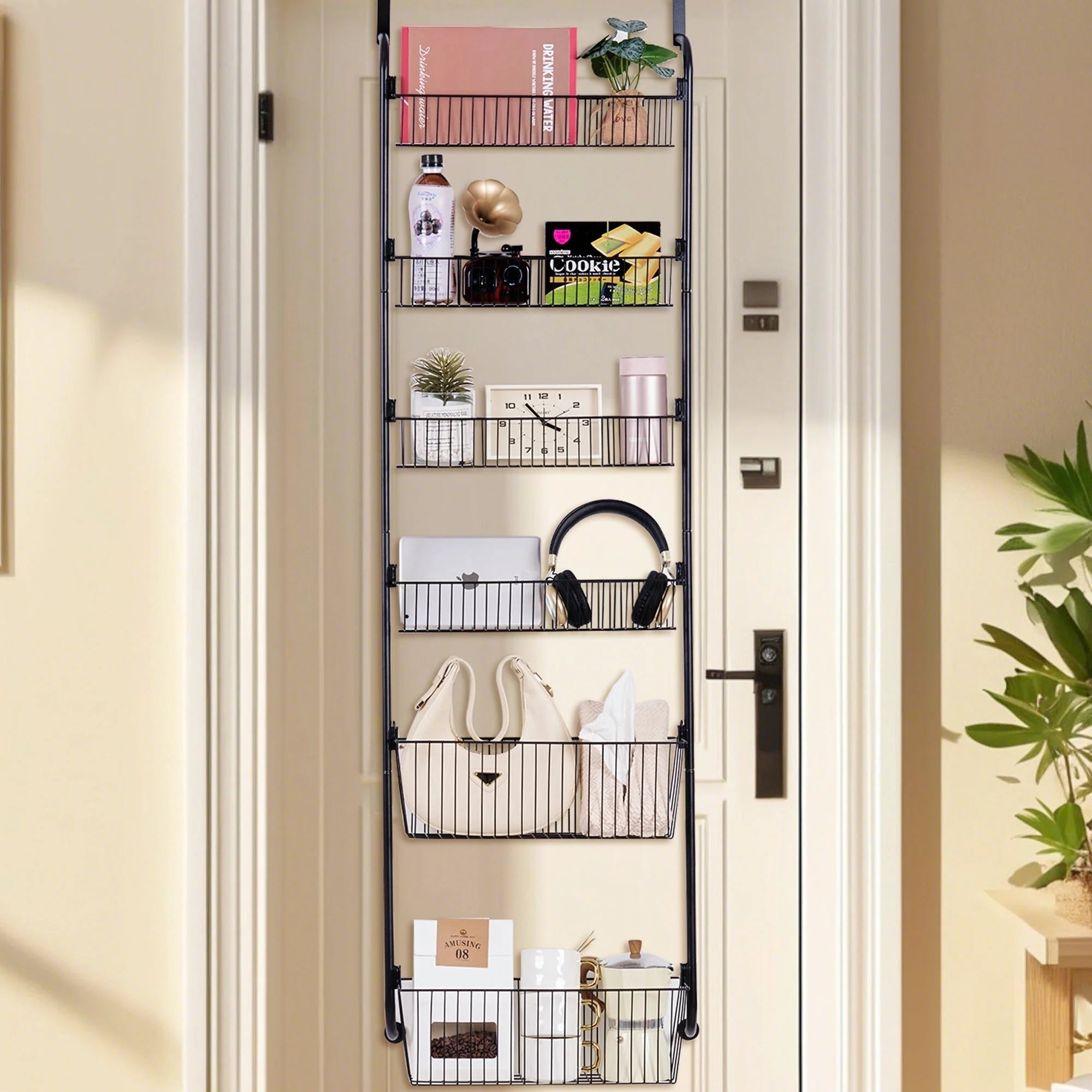6-Tier Over the Door Pantry Organizer, Metal Pantry Organization and Storage with 6 Baskets, Heavy-Duty Back of Door Spice Rack