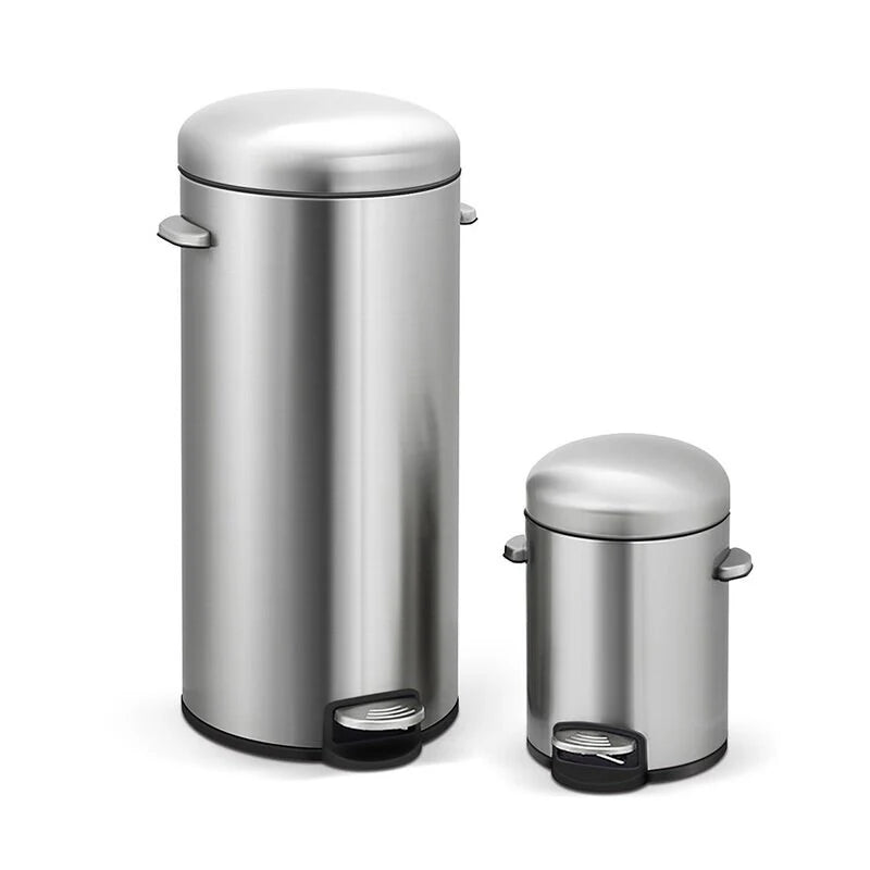 INNOVAZE 8 Gal./30-Liter and 1.3 Gal./5-Liter fingerprint free brushed stainless steel trash can set (Retro)