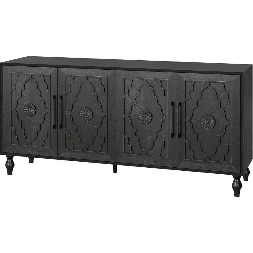 Roomfitters Carved Flower Door Large Storage Cabinet with Metal Handle - Perfect for Living Room, Kitchen, Entryway