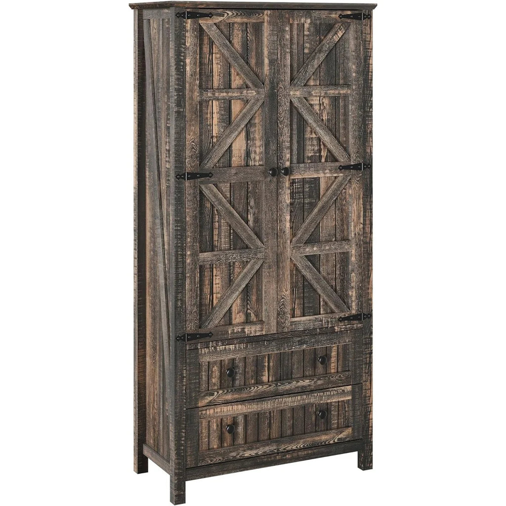 64" Farmhouse Tall Kitchen Pantry Storage Cabinet with 2 Drawers & Doors
