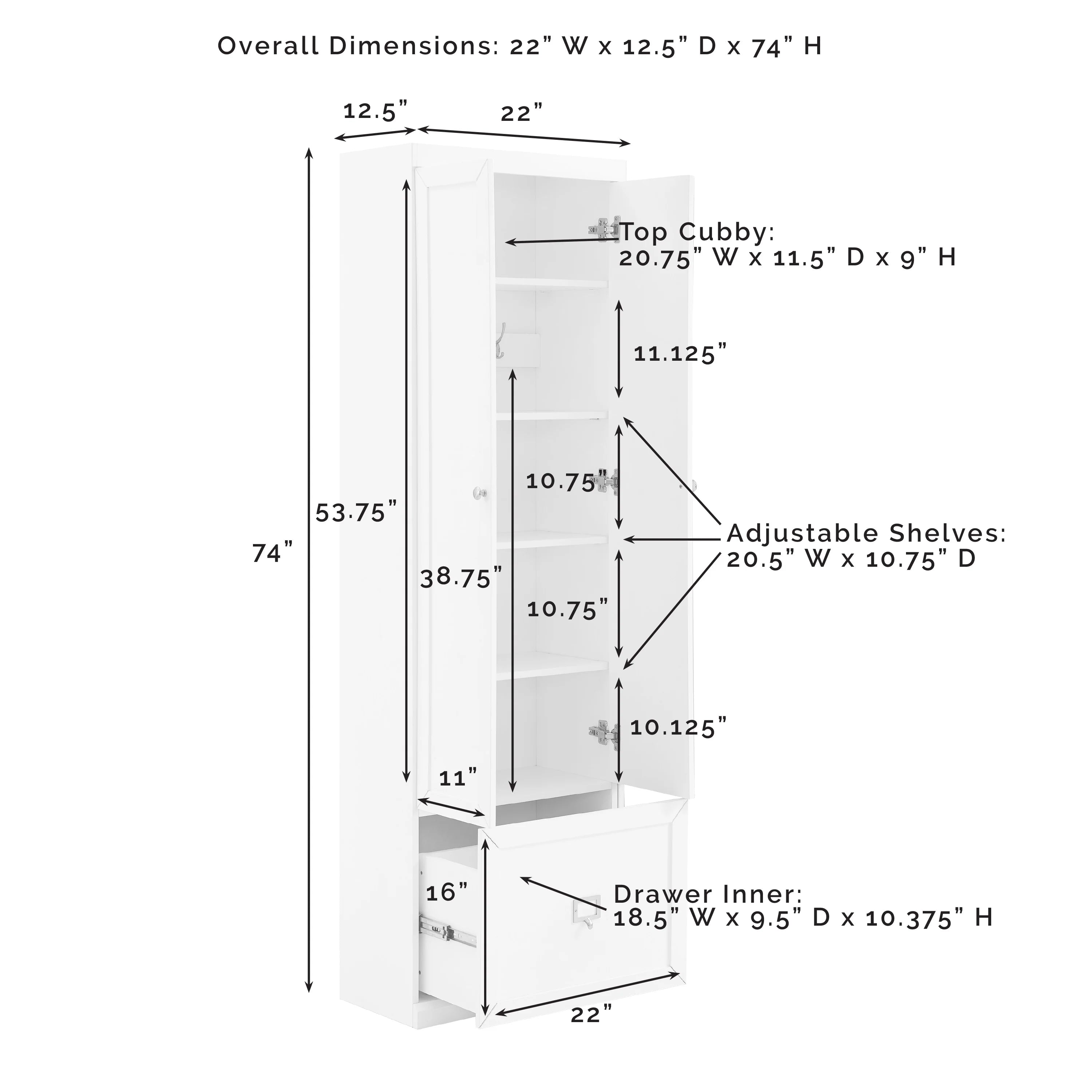 Crosley Harper Convertible Pantry Closet - 12.5" x 22" x 74"