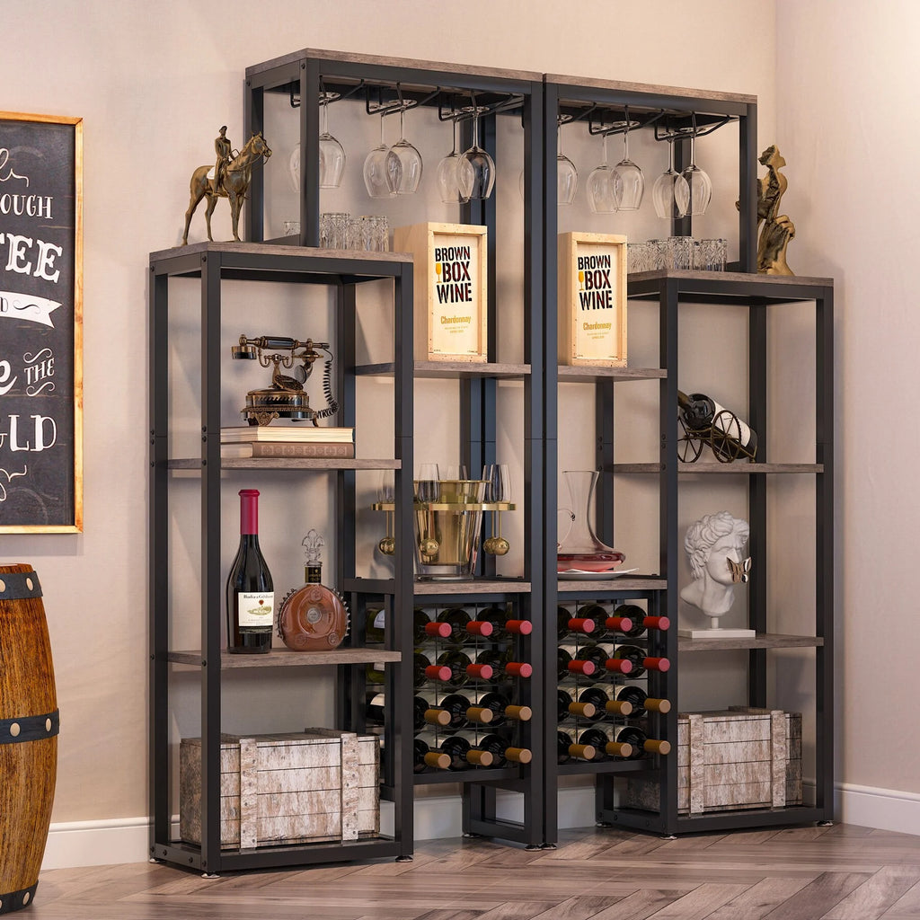 5-Tier Freestanding Floor Wine Baker Rack with Glass Holder & Wine Storage, Industrial Wine Display for Bar, Dining Room - N/A