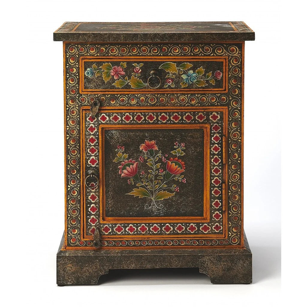 18" Dark Brown Solid Wood Frame Accent Cabinet With Two Drawers