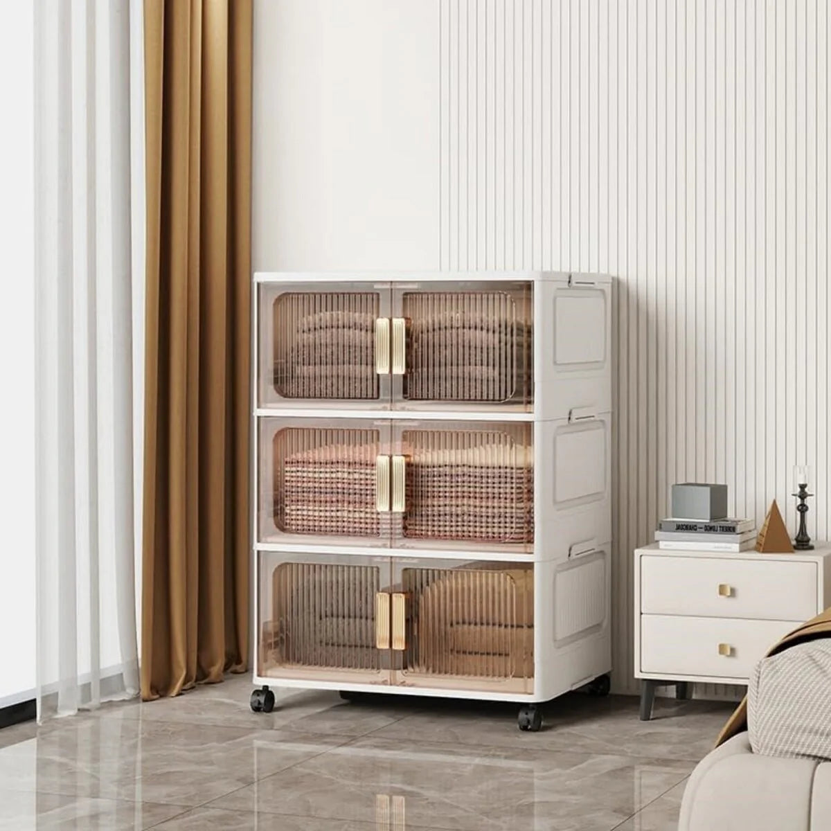 Stackable Closet Organizer Collapsible Storage Bins with Lids Organizer with Wheels for Home, Kitchen, Office