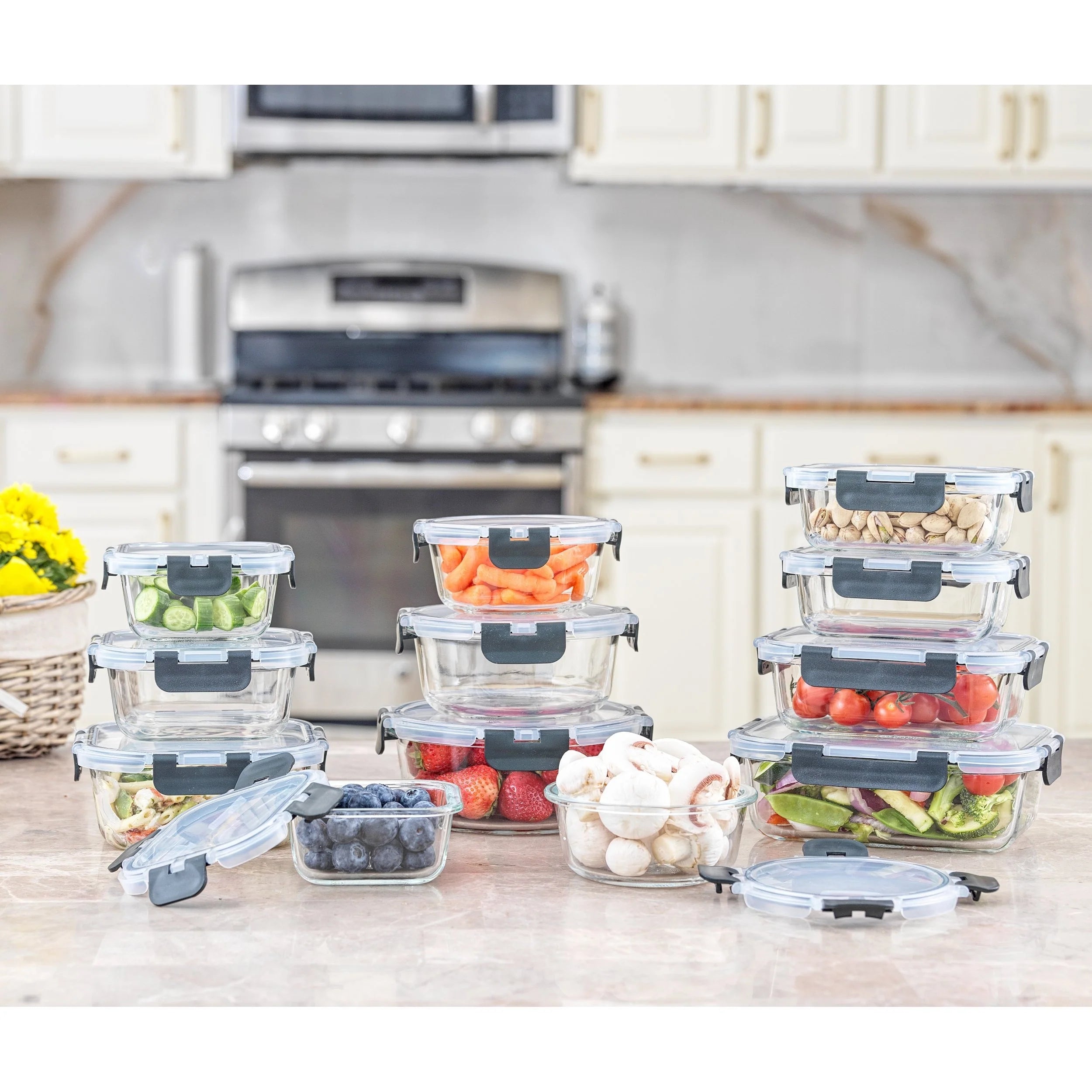 JoyFul 24 Piece Glass Food Storage Containers Set with Airtight Lids