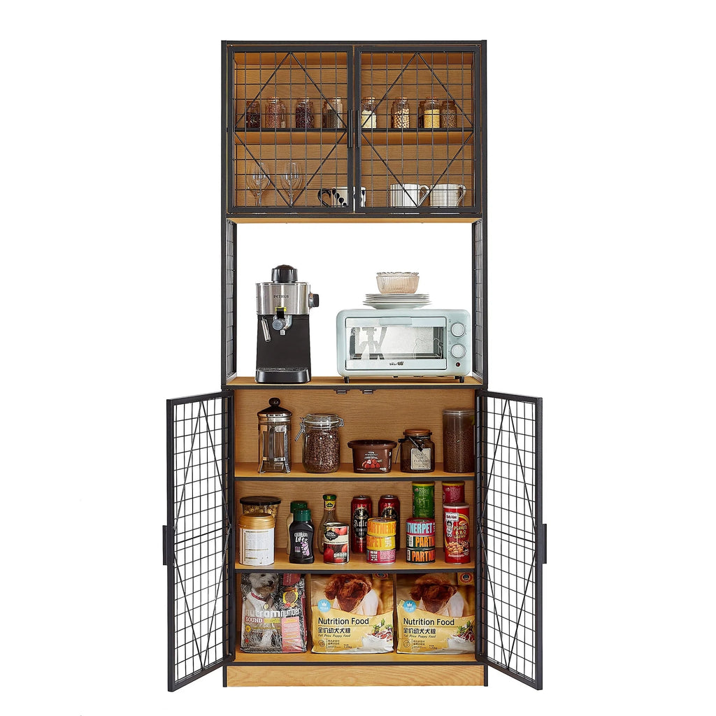 Javlergo 72" Kitchen Pantry Cabinet with Door and Shelves, Tall Kitchen Hutch Cabinet with Microwave Stand