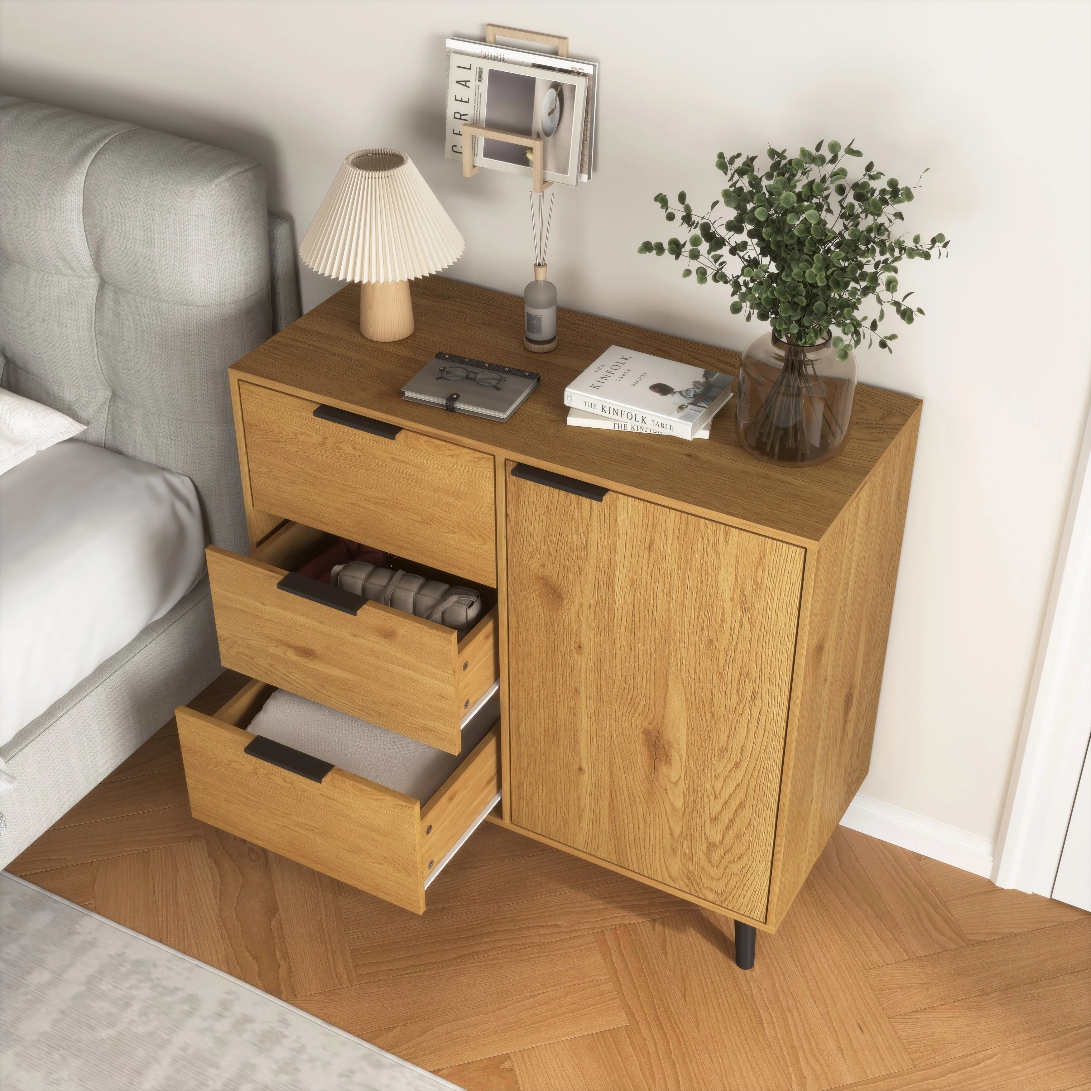 Sideboard Buffet Cabinet with Storage, Wood Coffee Bar Cabinet with Drawers & Doors