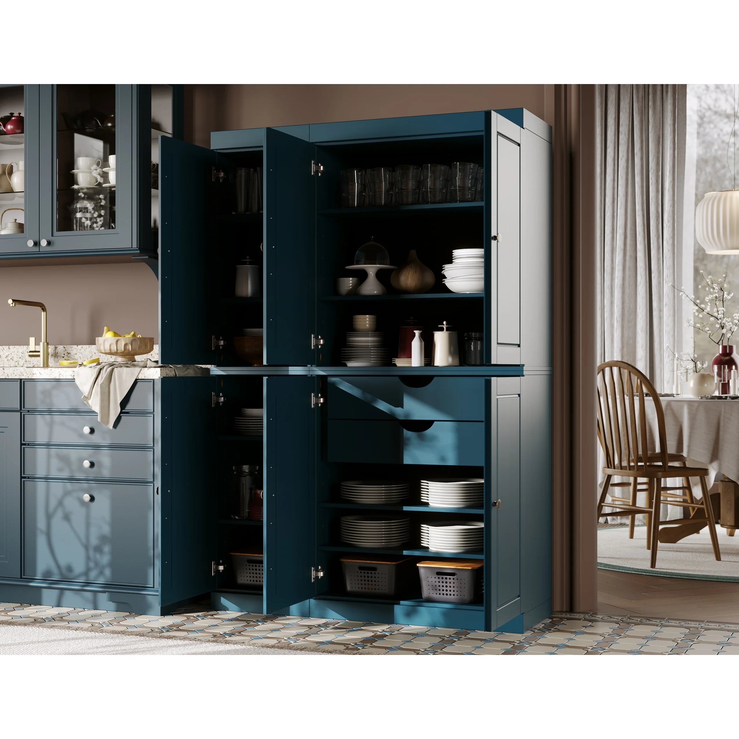 Palace Imports 100% Solid Wood China Pantry with Glass or Solid Wood Doors and 2-Drawers - 48.5" x 71.5"